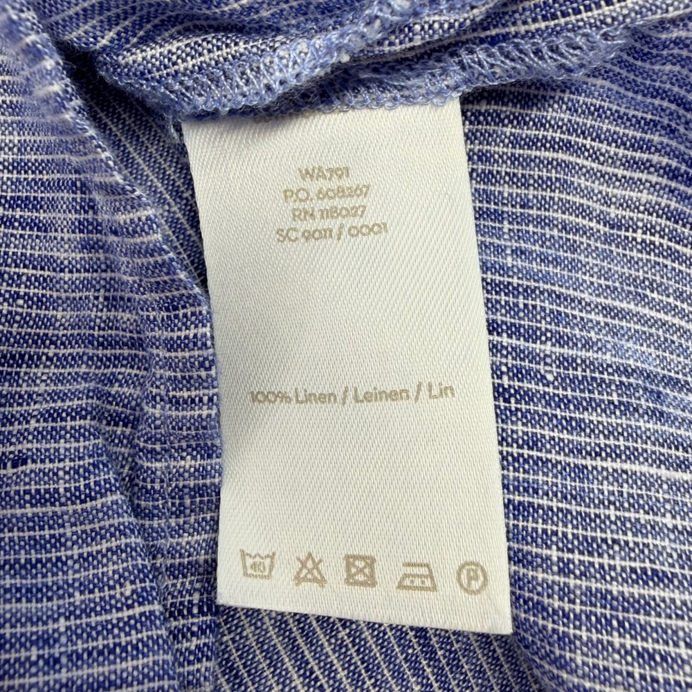 Boden Linen Blouse Womens 10 Blue White Striped Button Back Coastal Preppy - Picture 6 of 11